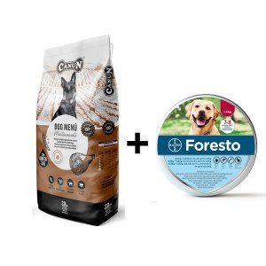 [Zestaw] Karma dla psa Canun dog menu 20kg z wołowiną (30% mięsa) dla spokojnych psów + Obroża na kleszcze FORESTO powyżej 8 KG